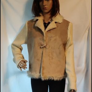 Montanaco Cream Faux Fur Knit Sleeve Jacket